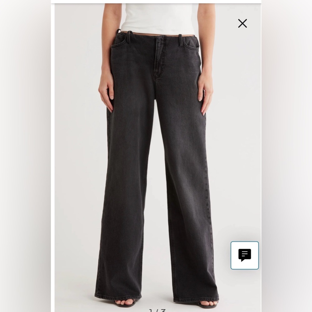 Good American Charcoal Wide-Leg Pull On Jeans